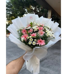 PEMBE GERBERA - PAPATYA BUKETİ